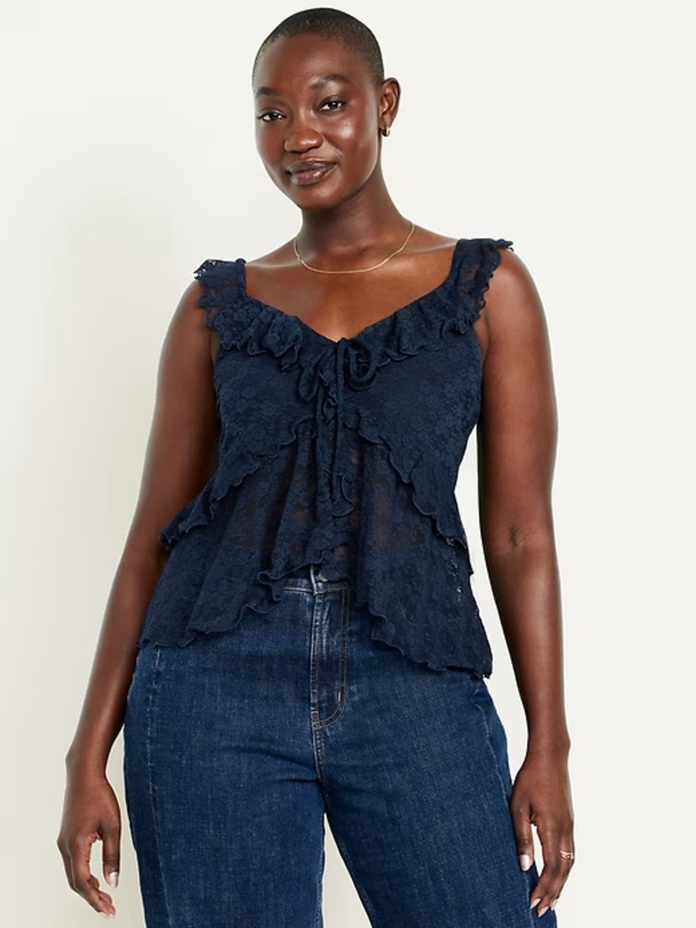 Old Navy Sleeveless Lace Ruffle Top Navy Blue XL